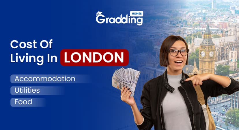 Find the average cost of living in London for international students. | Graddinghomes.com